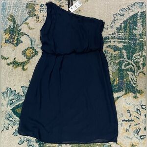 NEW Adrianna by Adrianna Papell one shoulder navy blue chiffon cocktail dress
